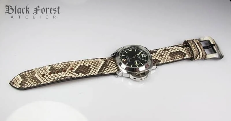 Handgefertigtes Uhrenarmband 24mm/24mm aus echtem Pythonleder in Naturfarbe PY09 – Bild 2